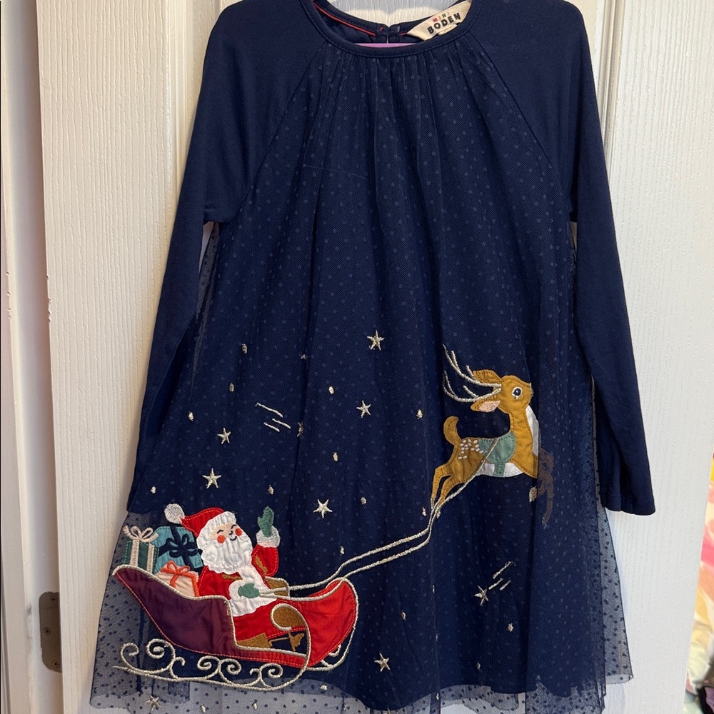 Mini Boden Navy Blue Festive Dress Size 5-6yr